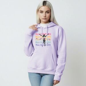 Women Lavender Graphic Long sleeves Hoodie All I Do Is Win Size Large NWT